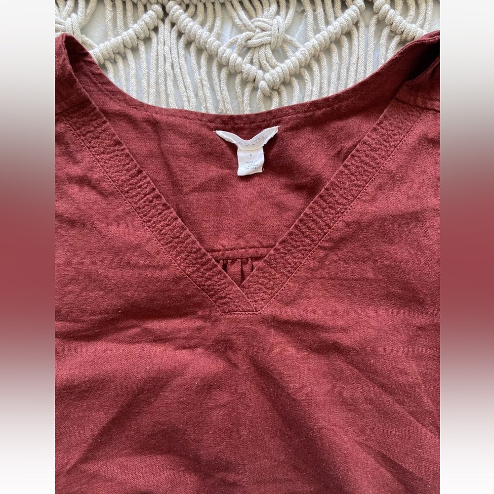 Caslon Linen Blend Side Button Rust Red V Neck Tank Top Size Small - Picture 4 of 9